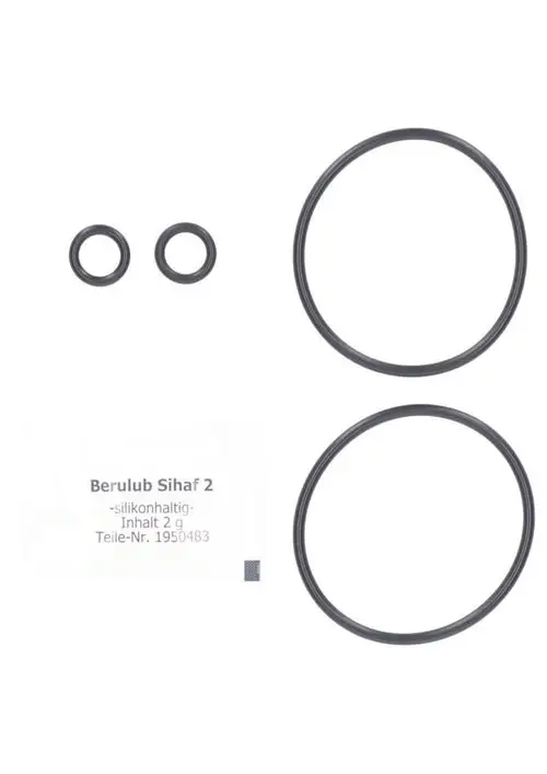 Judo O-Ring-Ersatzteilset bestehend aus zwei größeren und zwei kleineren O-Ringen sowie einer kleinen Packung Silikonfett.